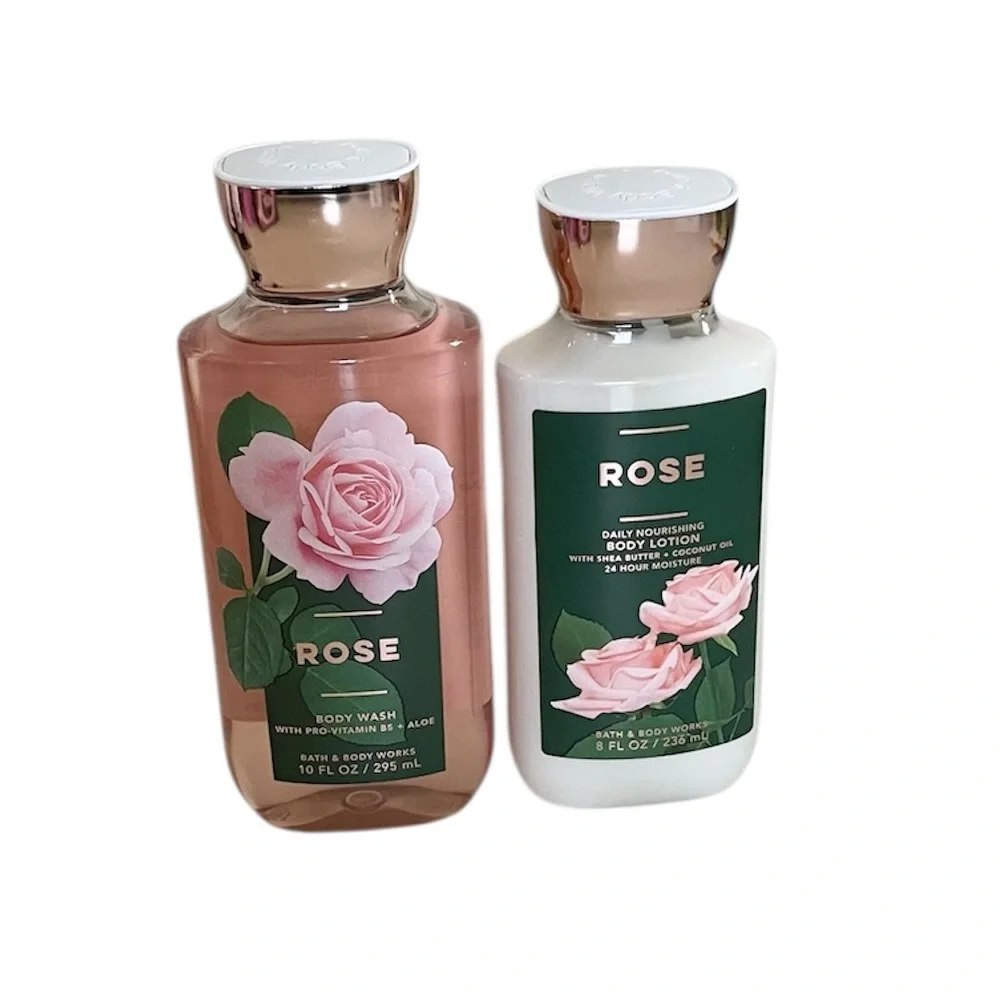 Bath & Body Works Rose Body Wash & Lotion Full Size Set with Tote Bag